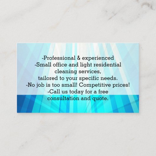 Blue Rays Custom Cleaning Service Janitorial Maid Visitenkarte (Rückseite)