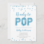 Blue Ready to Pop Babydusche Einladung (Vorderseite)