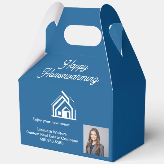 Blue Real Estate Company Agent Photo Customized Geschenkschachtel (Vorderseite)
