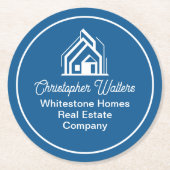 Blue Real Estate Company Custom Realtor Party Runder Pappuntersetzer (Vorderseite)