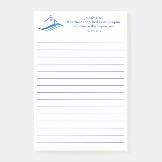Blue Real Estate Company House Custom Lined Post-it Klebezettel (Vorderseite)