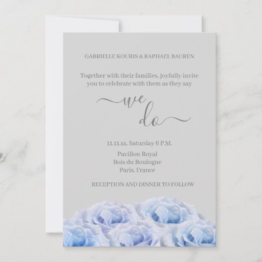 Blue Real Rose Blume Grau Elegant Wir Hochzeit Einladung (Vorderseite)