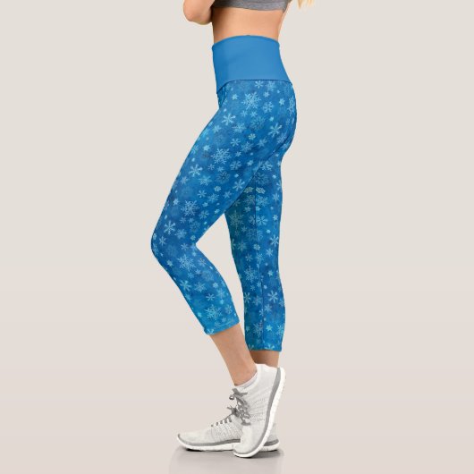 Blue Real Snowflake Winter Holiday Capris Leggings (Links)