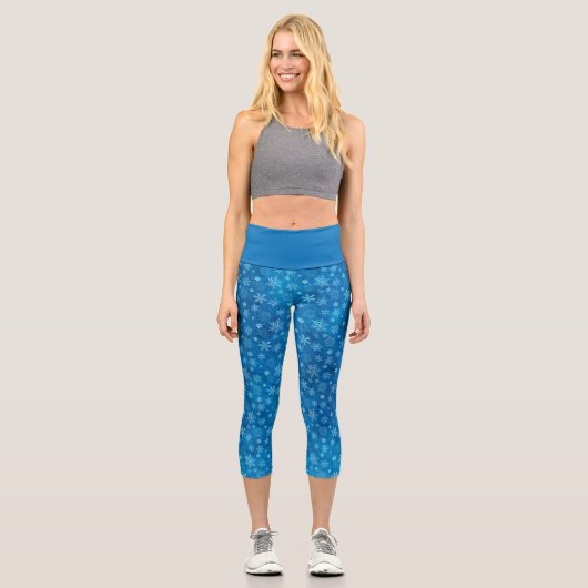 Blue Real Snowflake Winter Holiday Capris Leggings (Vorderseite)