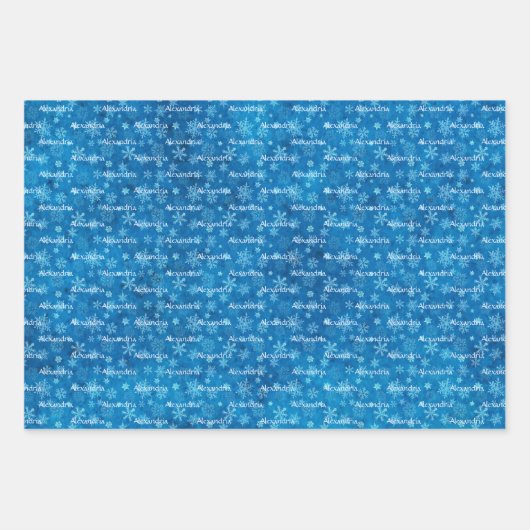 Blue Real Snowflakes Name Wrapping Paper Sheets Geschenkpapier Set (Vorderseite 3)