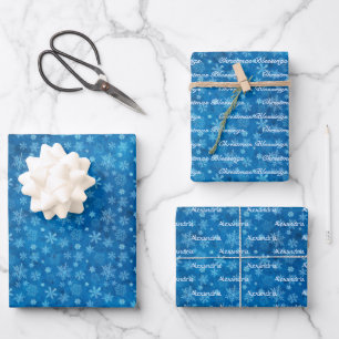Blue Real Snowflakes Name Wrapping Paper Sheets Geschenkpapier Set