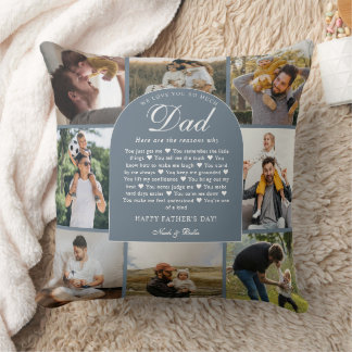 Blue Reasons We Love You Dad Photo Grid Collage Kissen