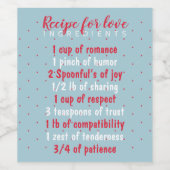 Blue Recipe for love ingredients valentines Weinetikett (Einzelnes Label)