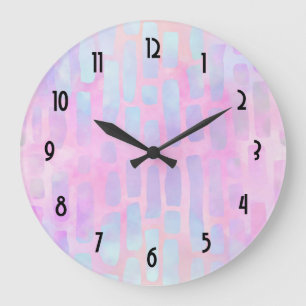 Blue Rectangle Shapes on Pink Background  Große Wanduhr
