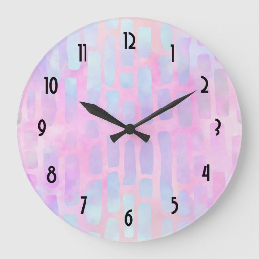 Blue Rectangle Shapes on Pink Background Große Wanduhr (Vorderseite)