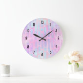 Blue Rectangle Shapes on Pink Background Große Wanduhr (Zuhause)