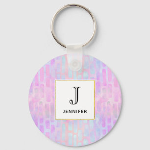 Blue Rectangle Shapes on Pink Background Schlüsselanhänger