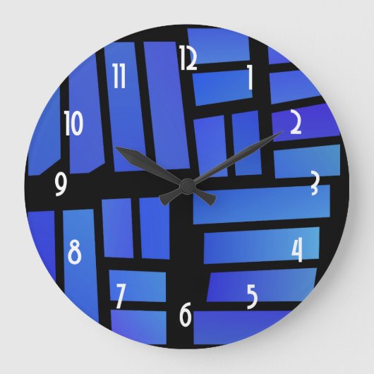 Blue Rectangular Tiles haben Black Background Große Wanduhr (Vorderseite)