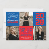 Blue & Red 3 Foto Abschluss Einladung (Vorderseite)