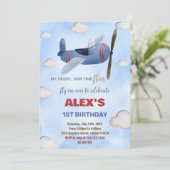 Blue Red Airplane Einladungen zum Geburtstag (Stehend Vorderseite)