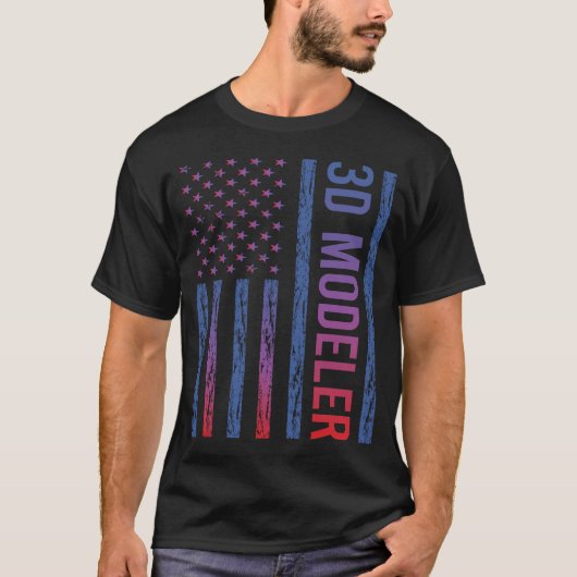 Blue Red American Flag 3D Modeler T-Shirt (Vorderseite)