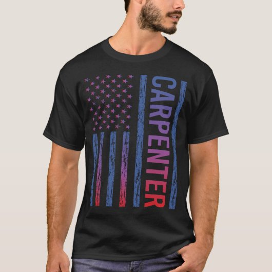 Blue Red American Flag Carpenter T-Shirt (Vorderseite)
