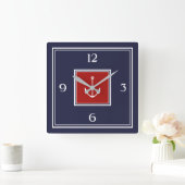 Blue Red Anchor Square Wall Clock Quadratische Wanduhr (Zuhause)