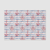 Blue Red Anchors Floral Stripes Beach Birthday Seidenpapier (Vorderseite)