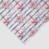 Blue Red Anchors Floral Stripes Beach Birthday Seidenpapier (Ausschnitt)