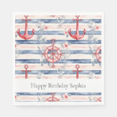 Blue Red Anchors Floral Stripes Beach Birthday Serviette (Vorderseite)