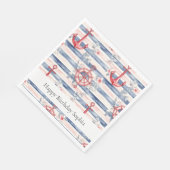 Blue Red Anchors Floral Stripes Beach Birthday Serviette (Ecke)