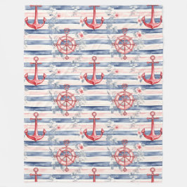 Blue Red Anchors Floral Stripes Beach  Fleecedecke
