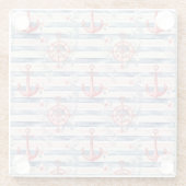 Blue Red Anchors Floral Stripes Beach  Glasuntersetzer (Rückseite)