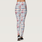 Blue Red Anchors Floral Stripes Beach  Leggings (Rückseite)