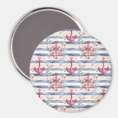 Blue Red Anchors Floral Stripes Beach  Magnet (Vorderseite/Rückseite)
