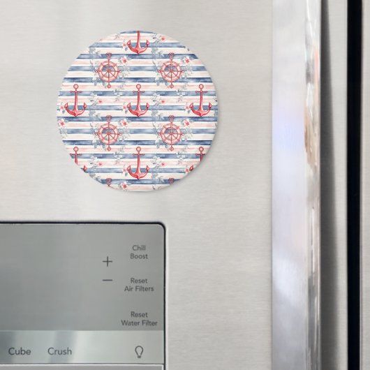 Blue Red Anchors Floral Stripes Beach  Magnet (In Situ (Kühlschrank))