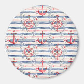 Blue Red Anchors Floral Stripes Beach  Magnet (Vorne)