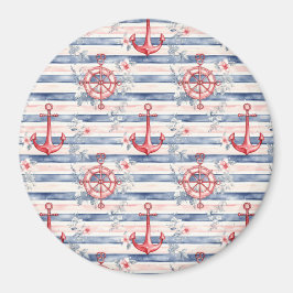 Blue Red Anchors Floral Stripes Beach  Magnet