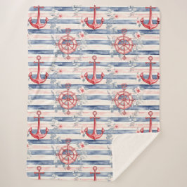 Blue Red Anchors Floral Stripes Beach  Sherpadecke