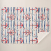 Blue Red Anchors Floral Stripes Beach Sherpadecke (Vorderseite (Horizontal))