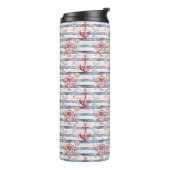 Blue Red Anchors Floral Stripes Beach  Thermosbecher (Nach links gedreht)