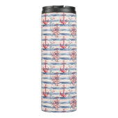 Blue Red Anchors Floral Stripes Beach  Thermosbecher (Rückseite)