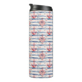 Blue Red Anchors Floral Stripes Beach  Thermosbecher (Nach rechts gedreht)