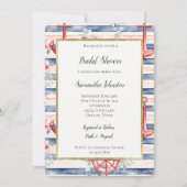 Blue Red Anchors Floral Stripes Bridal Shower Einladung (Vorderseite)