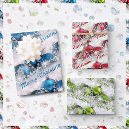Blue Red and Green Frohe Weihnachtsschmuck Geschenkpapier Set