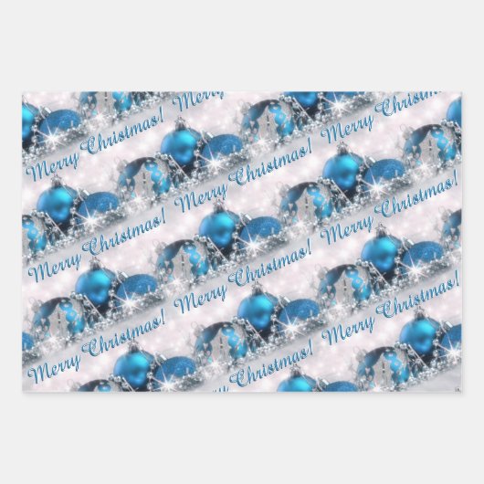 Blue Red and Green Frohe Weihnachtsschmuck Geschenkpapier Set (Vorderseite)