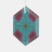 Blue Red and Green Starburst Fractal Suncatcher Ornament Aus Glas (Vorderseite Links)