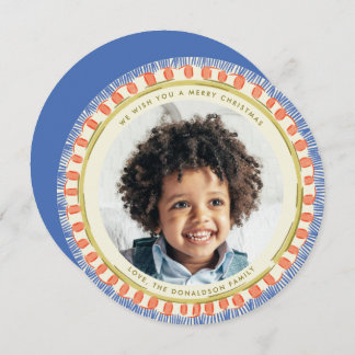 Blue Red and Green Watercolor Fringe Photo Circle Feiertagskarte