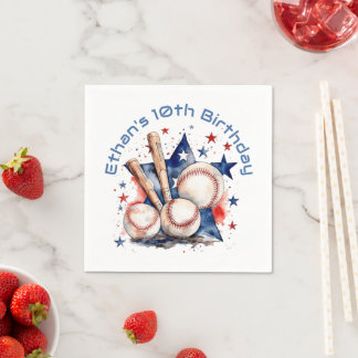Blue Red Baseball Bat Ball Name BIrthday Party Serviette