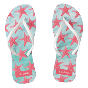 Blue Red Beach Aqua Fish Pattern Badesandalen
