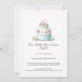 Blue & Red Birthday Cake - 2. Geburtstag Einladung