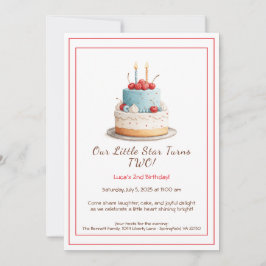 Blue & Red Birthday Cake - 2. Geburtstag Einladung