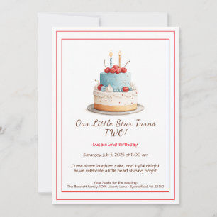 Blue & Red Birthday Cake - 2. Geburtstag Einladung