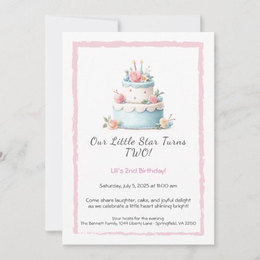 Blue & Red Birthday Cake - 2. Geburtstag Einladung (Vorderseite)