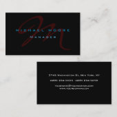 Blue Red Black Monogram Manager Business Card Visitenkarte (Vorne/Hinten)